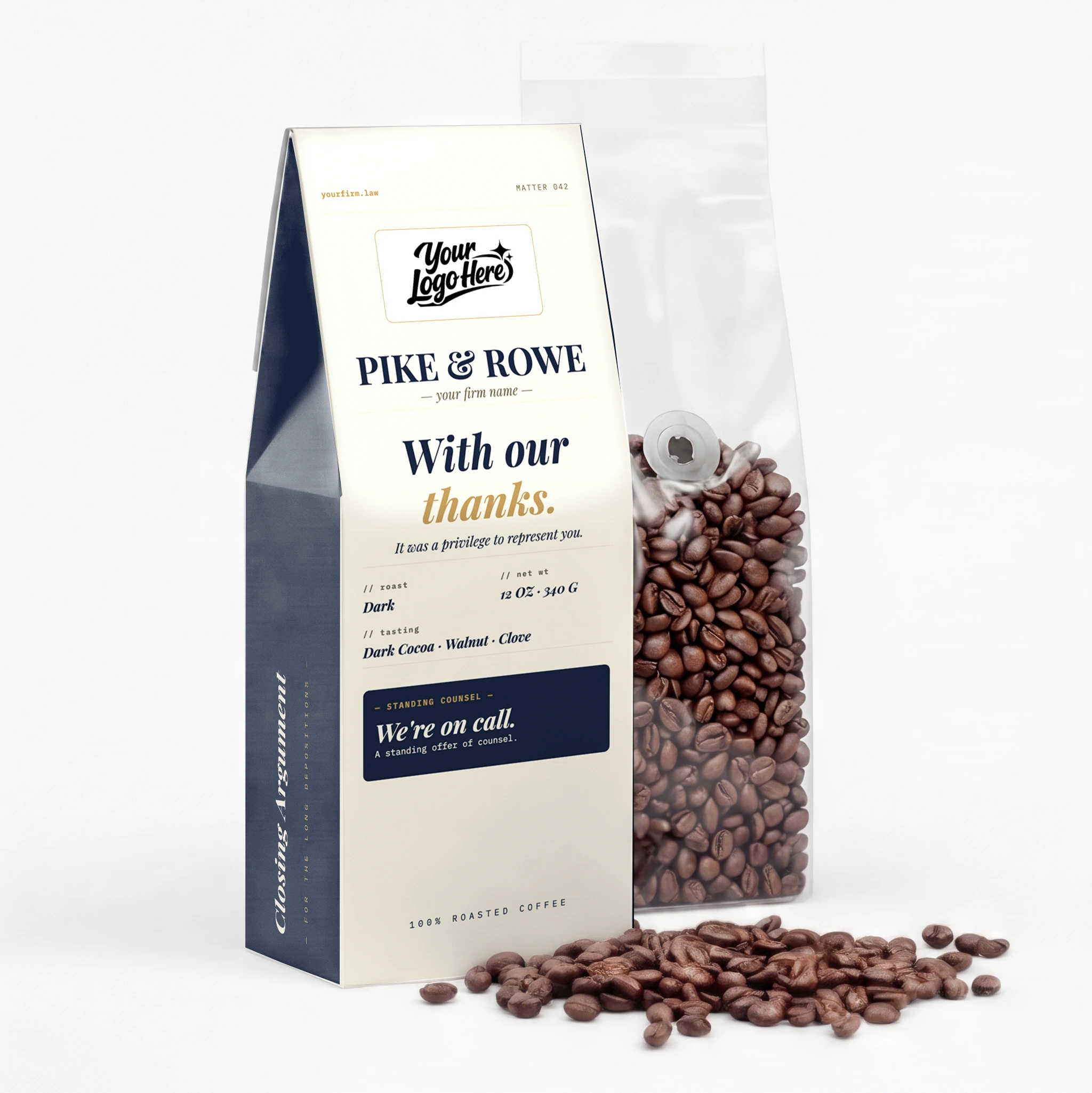 Closing Argument coffee bag template — business style