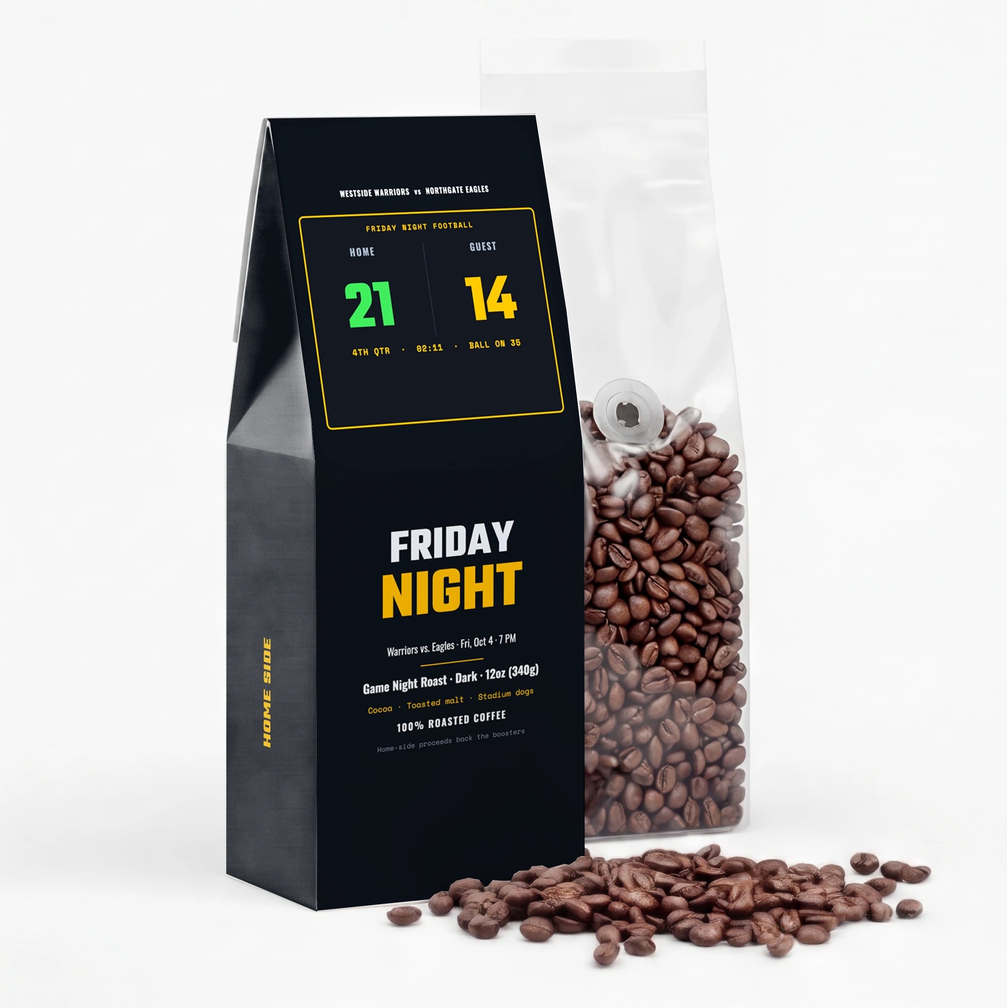 Scoreboard coffee bag template — sports style