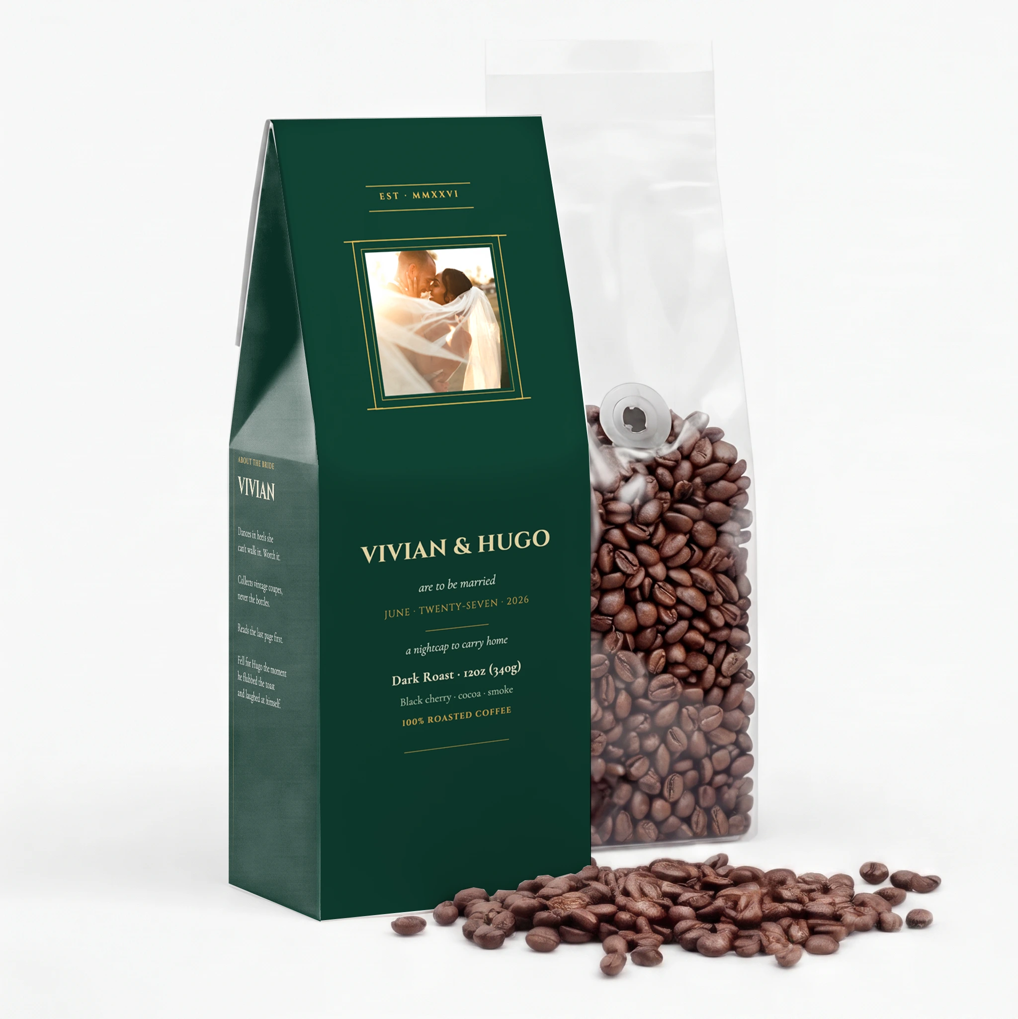 The Gatsby coffee bag template — wedding style